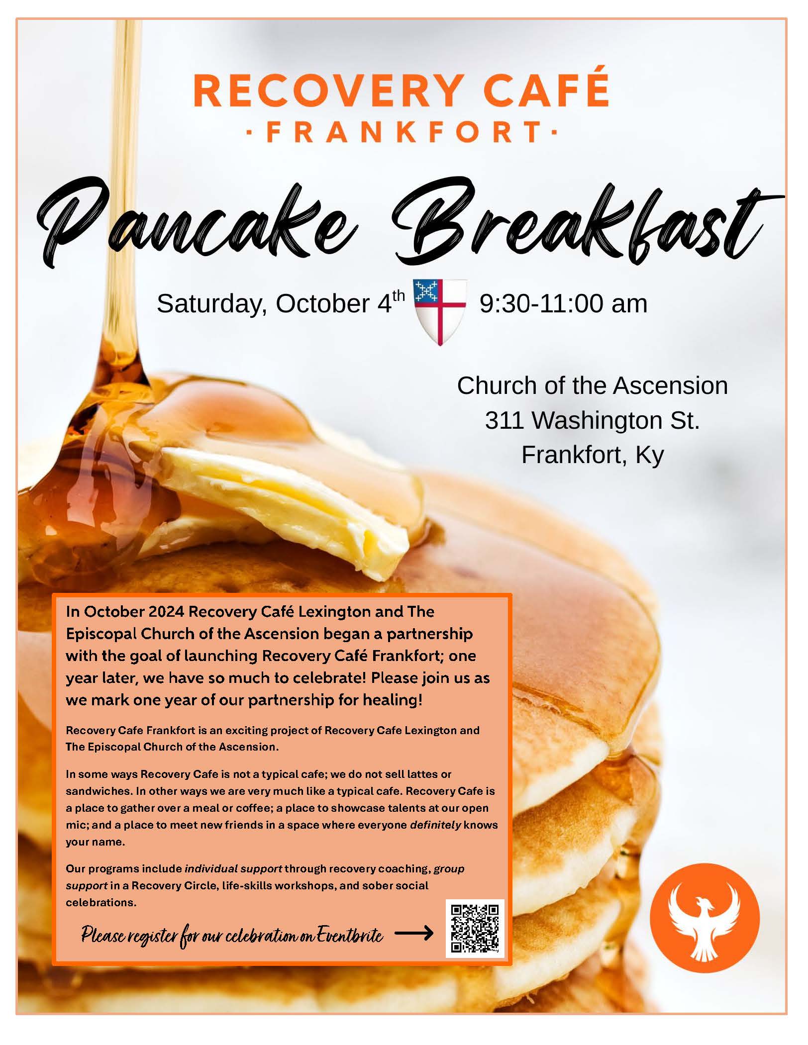 Invitation to Recovery Cafe Frankfort Pancake Breakfast 2025